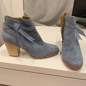 Vegan Blue Suede Heeled Booties